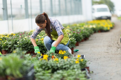 Gardener planting in a community garden in Upminster